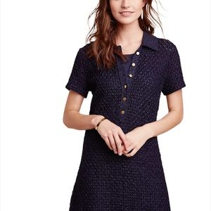mini dress Anthropologie knit polo sweater fall dress women's size SP navy blue